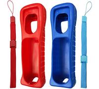2 x Silicone Skin Case Cover Shell with Wrist Strap Replacement for Wii Remote Controller (Red+Blue)