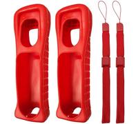 2 x Silicone Skin Case Cover with Hand Wrist Strap for Wii Remote Controller (Red)
