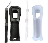 2 x Silicone Skin Case Cover with Wrist Strap for Nintend Wii Remote (White+Black)
