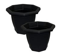 2 x Simpa® Ebony/Black Octagonal Plastic Garden Planter Indoor & Outdoor Flower/Plant Pot - 36cm Diameter - DIY Drainage Holes.