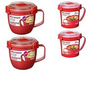 2 x Sistema Microwave Soup Mug, 565 ml with 2 x Microwave Soup Mug, 656 ml - Red/Clear