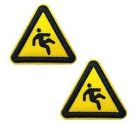 2 X Slip & Fall Warning Symbol Iron-On Patch - Yellow Hazard Embroidered Triangle Badge for Clothes, Uniforms & DIY Apparel (5cm)