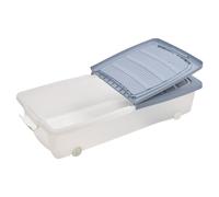 URBNLIVING 2 x 40 or 55 Litre Large Under Bed Plastic Storage Box Wheeled with Lids Shoes Pack (2 x Light Blue, Small)