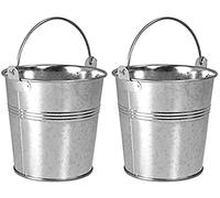 2 x Small 9cm Galvanised Metal Serving Buckets/Cutlery Caddies