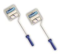 2 x Small Long Handled Paint Roller Set 4 inch - 2 Roller Refills Foam and Fabric Heads - Long Reach Decorating Paint Roller - Suitable for Walls Ceilings Radiator and skirting Boards.