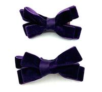 2 x Small Velvet Bow Clips School Hair Accessories Girls Clips Grips Slides Velvet Bows (Purple)