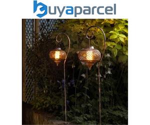 2 x Smart Garden Solar Osman Flaming Lantern LED Light Silhouette Moroccan