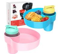 2 x Snack Trays for Child Seat: Travel Trays for Kids, Car Drink Holder, Safety Car Seat Tray, Toddler Road Trip Essential, Travel Snacks, Food Plates with Cup Holder, Blue