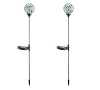 mysmartbuy.com 2 x Solar Mosaic Globe Stake Lights - H75 x 9cm Solar Powered Stainless Steel & Glass Garden Lighting Decoration - Colourful Outdoor Decor for Borders, Pathway, Patios, Balcony, Lawns