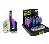 2 X Solid Metal Flint Ignition Clipper Lighter "NEW MIX COLOUR BLUE GREEN PURPLE " - Brushed Chrome Finish - Comes in Embossed Presentation Tin - by VELSON