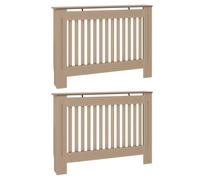 2 x Sonoma Oak Radiator Cover 112 x 19 x 81.5 cm Wood Material with Shelf, Vertical Slatted Design for Efficient Heat Flow, and Pets
