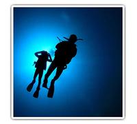 2 x Square 10cm Vinyl Stickers - Scuba Diver Silhouette Diving Sea 8344