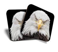 2 x Square Coasters - American Bald Eagle Bird of Prey Cork Backed Home Kitchen Accessory Tea Coffee Mug Mat #44081