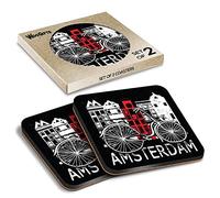 2 x Square Coasters - Amsterdam Netherlands Holland Travel Cork Backed MDF Glossy Tea Coffee Accessory #58699