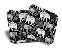 2 x Square Coasters - Beautiful Indian Elephant Animals Cork Backed Home Kitchen Accessory Tea Coffee Mug Mat #41087