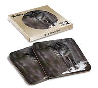 2 x Square Coasters - Black Phase Grey Wolf Cork Backed MDF Glossy Tea Coffee Accessory #63027