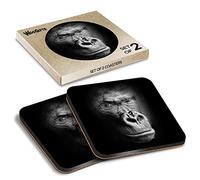 2 x Square Coasters - Black & White Gorilla Wild Animal Cork Backed MDF Glossy Tea Coffee Accessory #63024