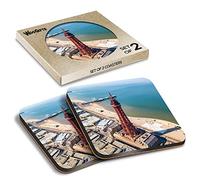 2 x Square Coasters - Blackpool Tower Central Pier England Cork Backed MDF Glossy Tea Coffee Accessory #50295