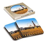 2 x Square Coasters - Blackpool Tower England UK Holiday Cork Backed MDF Glossy Tea Coffee Accessory #50296