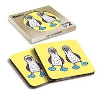 2 x Square Coasters - Blue-footed Boobies Cartoon Cork Backed MDF Glossy Tea Coffee Accessory #59616