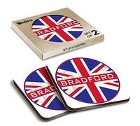 2 x Square Coasters - Bradford England Flag Circle Cork Backed MDF Glossy Tea Coffee Accessory #60012
