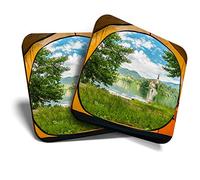 2 x Square Coasters - Camping Bled Lake Slovenia Cork Backed Home Kitchen Accessory Tea Coffee Mug Mat #44508