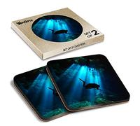 2 x Square Coasters - Cave Diving Scuba Diver Dive Cork Backed MDF Glossy Tea Coffee Accessory #63049