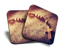 2 x Square Coasters - Christian Religion Catholic Faith Cross Cork Backed Home Kitchen Accessory Tea Coffee Mug Mat #44594