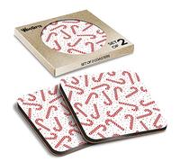 2 x Square Coasters - Christmas Candy Cane Pattern Xmas Cork Backed MDF Glossy Tea Coffee Accessory #50519