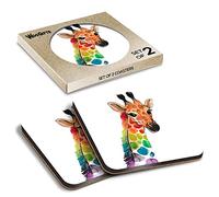 2 x Square Coasters - Giraffe Rainbow Animal Watercolor Cork Backed MDF Glossy Tea Coffee Accessory #59738