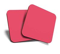 2 x Square Coasters - Hot Pink Colour Block Cork Backed Home Kitchen Accessory Tea Coffee Mug Mat #45364