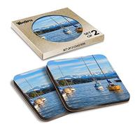 2 x Square Coasters - Lake Zurich Switzerland Alps Winter Cork Backed MDF Glossy Tea Coffee Accessory #51314
