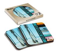 2 x Square Coasters - Los Angeles America USA Surf Cork Backed MDF Glossy Tea Coffee Accessory #63186