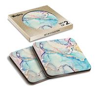 2 x Square Coasters - Marble Ink Effect Pink Blue Abstract Cork Backed MDF Glossy Tea Coffee Accessory #170144