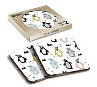 2 x Square Coasters - Penguin Pattern Christmas Mountains Ski Cork Backed MDF Glossy Tea Coffee Accessory #170709