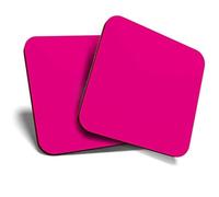 2 x Square Coasters - Pink Magenta Colour Block Cork Backed Home Kitchen Accessory Tea Coffee Mug Mat #46083