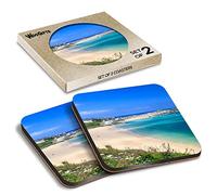 2 x Square Coasters - Porthminster Beach St Ives Cornwall Cork Backed MDF Glossy Tea Coffee Accessory #51758