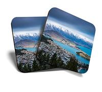 2 x Square Coasters - Queenstown New Zealand Landscape Cork Backed Home Kitchen Accessory Tea Coffee Mug Mat #46230