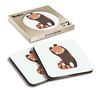 2 x Square Coasters - Red Panda Animals Bear Pattern Cork Backed MDF Glossy Tea Coffee Accessory #170844