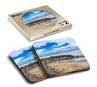 2 x Square Coasters - Scarborough Beach England UK Cork Backed MDF Glossy Tea Coffee Accessory #51983