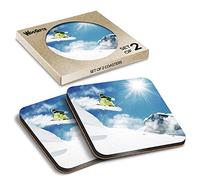 2 x Square Coasters - Snowboard Jump Snowboarding Cork Backed MDF Glossy Tea Coffee Accessory #63273