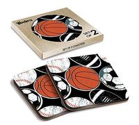 2 x Square Coasters - Sport Fan Basketball Football Rugby Baseball Cork Backed MDF Glossy Tea Coffee Accessory #170879