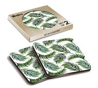 2 x Square Coasters - Tropical Green Fern Leaf Pattern Nature Cork Backed MDF Glossy Tea Coffee Accessory #53501