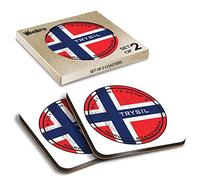 2 x Square Coasters - Trysil Norway Flag Norwegian Travel Cork Backed MDF Glossy Tea Coffee Accessory #59090