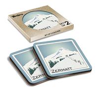 2 x Square Coasters - Zermatt Switzerland Ski Snowboard Cork Backed MDF Glossy Tea Coffee Accessory #56060