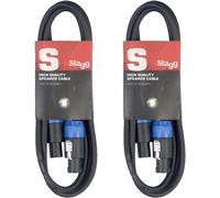 2 x Stagg 10m Black Speaker Speakon Lead Cable PA System Sound Audio