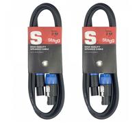 2 x Stagg Black Speaker Speakon Lead Cable 2m PA System Sound