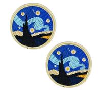 2 X Starry Night Iron-On Patch - 7 x 7cm Round Embroidered Van Gogh-Inspired Applique - Artistic Badge for Jackets, Backpacks, Denim, Crafts & Gifts