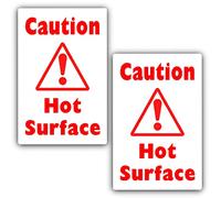 2 x Stickers Caution Hot Surface Signs Catering Cafe Restaurant Bar Pub Kitchen Oven Heat Press Health and Safety Notice Self Adhesive Labels 90x60mm Red on White Small
