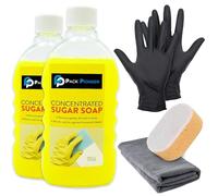 2 x Sugar Soap for Cleaning 500ml | Wall Cleaner for Painted Walls | Grease Remover | Effective Multi Surface Cleaner with Microfiber Cloth, Cleaning Sponge & Latex-Free Gloves